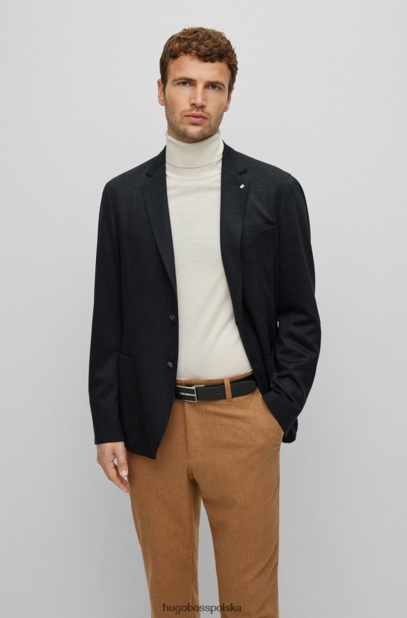 Hugo Boss ciemnoszara kurtka o dopasowanym kroju z melanżowego dżerseju hugo z dziewiczej wełny ciemno szary R0X0H63515