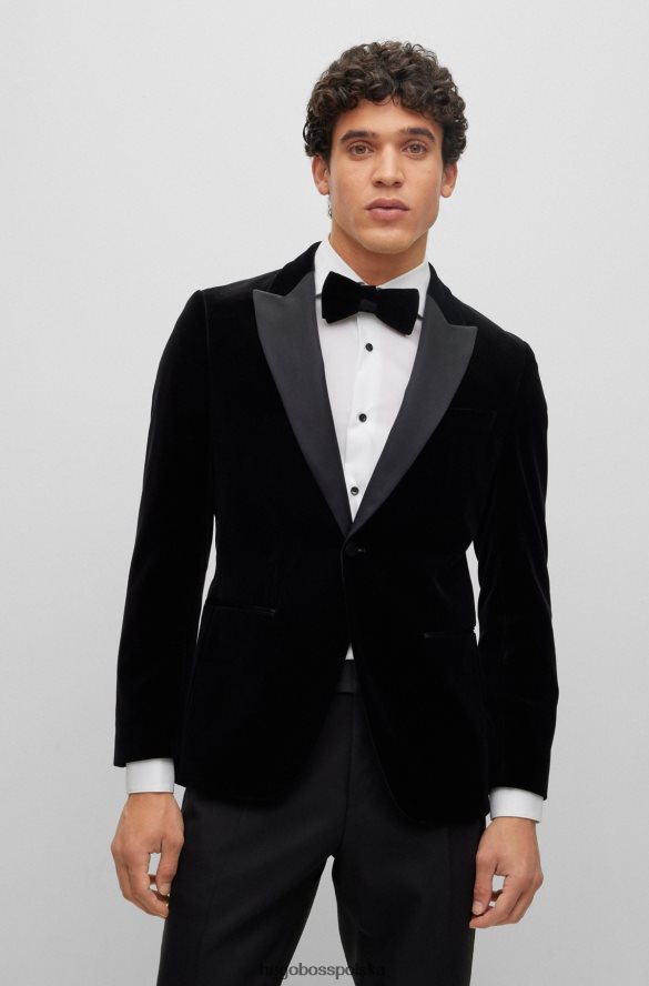 Hugo Boss czarna, dopasowana marynarka smokingowa z aksamitnego hugo z czystej bawełny czarny R0X0H63660