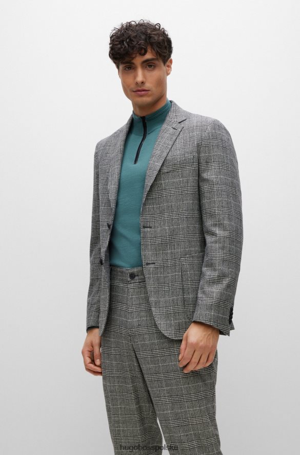 Hugo Boss czarna kurtka slim-fit z elastycznej tkaniny hugo w kratkę czarny R0X0H64396