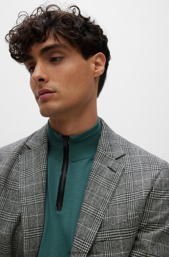 Hugo Boss czarna kurtka slim-fit z elastycznej tkaniny hugo w kratkę czarny R0X0H64396