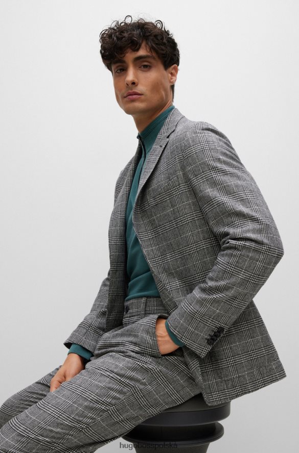 Hugo Boss czarna kurtka slim-fit z elastycznej tkaniny hugo w kratkę czarny R0X0H64396