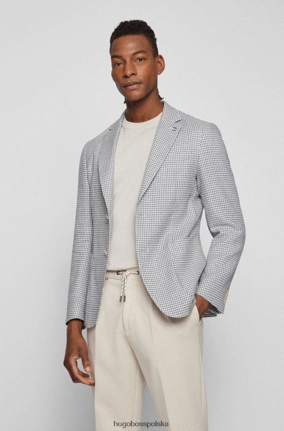 Hugo Boss dopasowana kurtka z bawełny w pepitkę i lnu w kolorze hugo blue niebieski R0X0H64148
