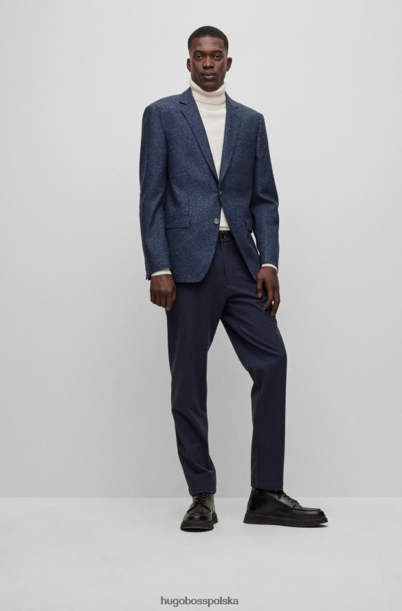 Hugo Boss dopasowana kurtka z ciemnoniebieskiej mieszanki wełny z mikrowzorami hugo ciemny niebieski R0X0H61391
