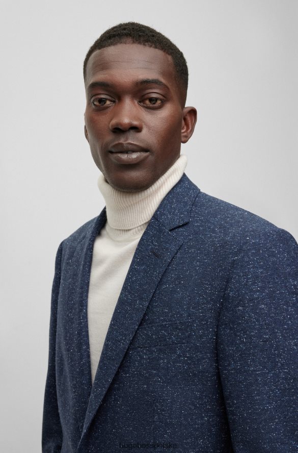 Hugo Boss dopasowana kurtka z ciemnoniebieskiej mieszanki wełny z mikrowzorami hugo ciemny niebieski R0X0H61391