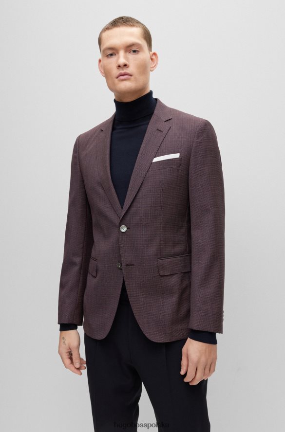 Hugo Boss dopasowana kurtka z czystej wełny o diagonalnym brązowym hugo brązowy R0X0H64589