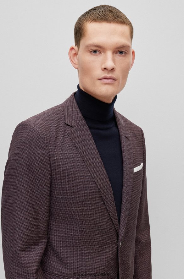 Hugo Boss dopasowana kurtka z czystej wełny o diagonalnym brązowym hugo brązowy R0X0H64589