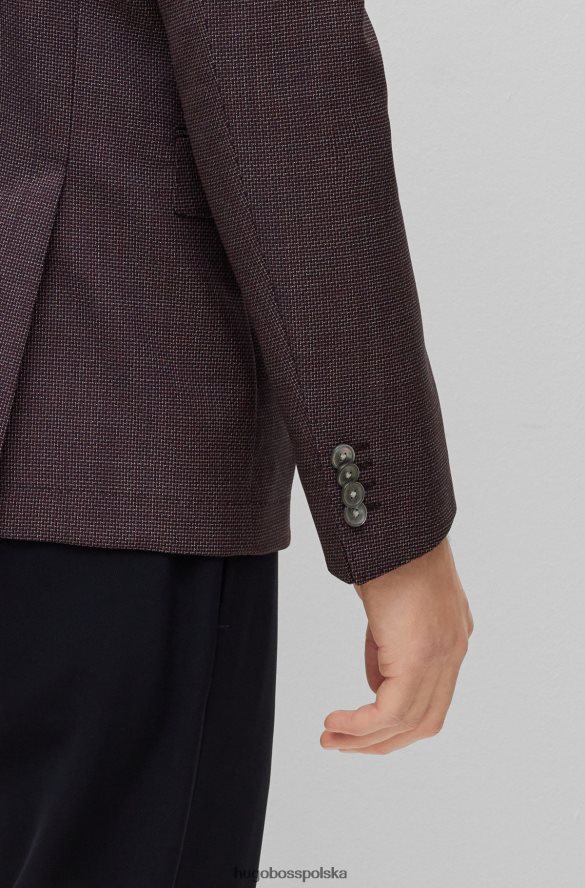 Hugo Boss dopasowana kurtka z czystej wełny o diagonalnym brązowym hugo brązowy R0X0H64589