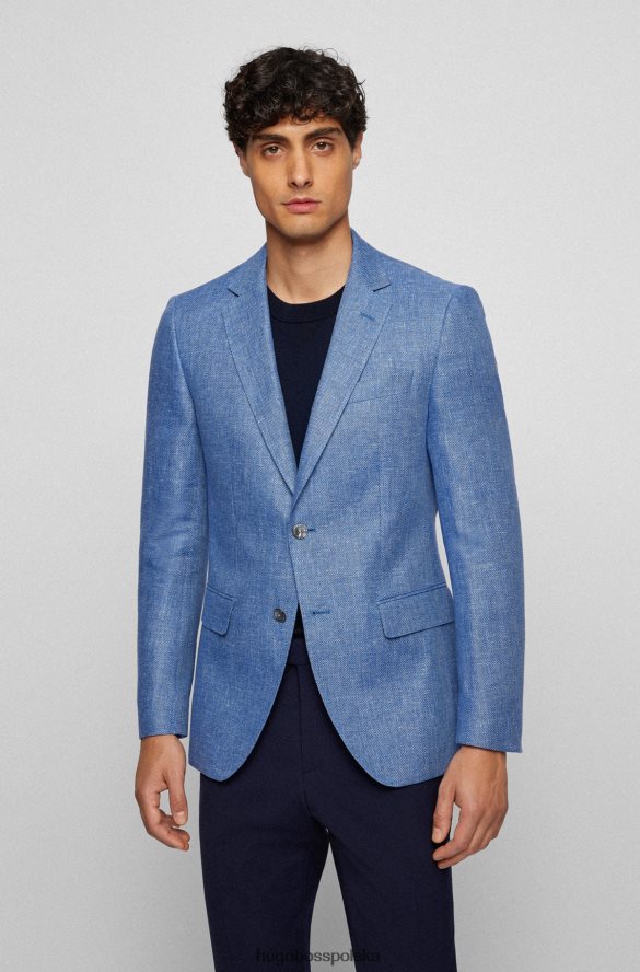 Hugo Boss dopasowana kurtka z mieszanki lnu w mikrowzorzysty kolor hugo blue niebieski R0X0H62293