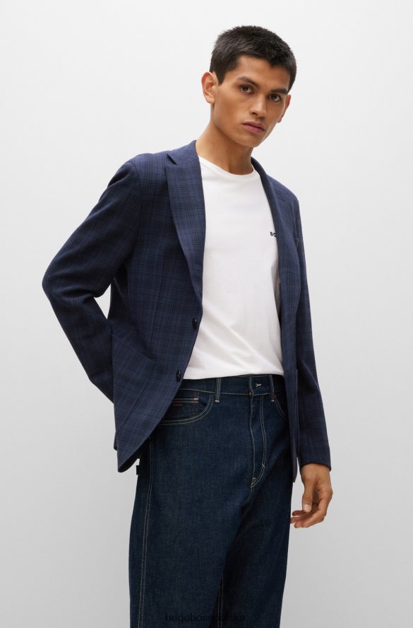 Hugo Boss dopasowana kurtka z mieszanki wełny dziewiczej hugo w kolorze granatowym w kratkę ciemny niebieski R0X0H63144