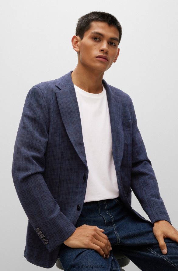 Hugo Boss dopasowana kurtka z mieszanki wełny dziewiczej hugo w kolorze granatowym w kratkę ciemny niebieski R0X0H63144