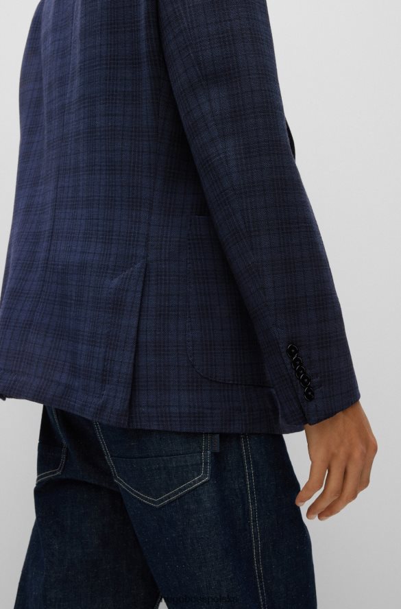 Hugo Boss dopasowana kurtka z mieszanki wełny dziewiczej hugo w kolorze granatowym w kratkę ciemny niebieski R0X0H63144