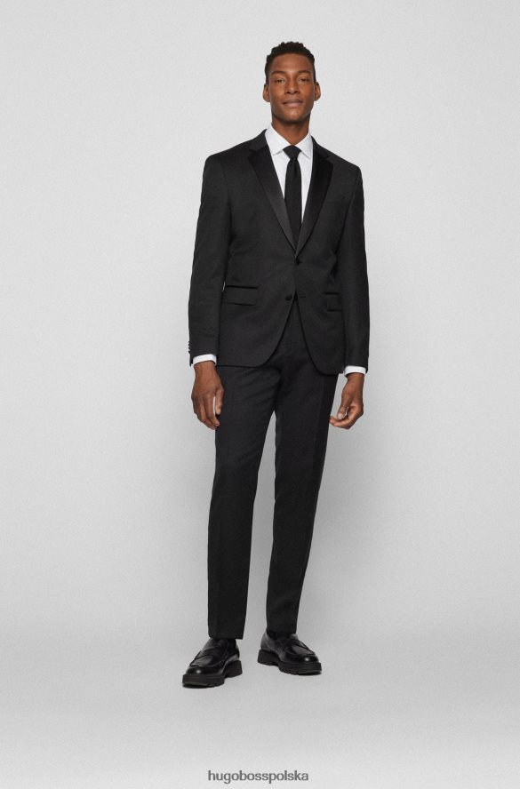 Hugo Boss dopasowana marynarka smokingowa z dziewiczej wełny serge black hugo czarny R0X0H61551