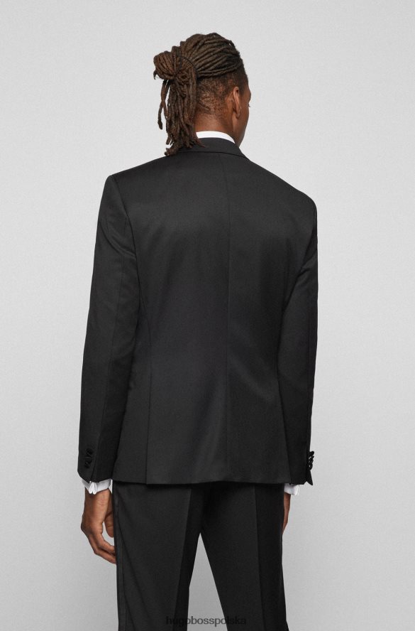 Hugo Boss dopasowana marynarka smokingowa z dziewiczej wełny serge black hugo czarny R0X0H61551