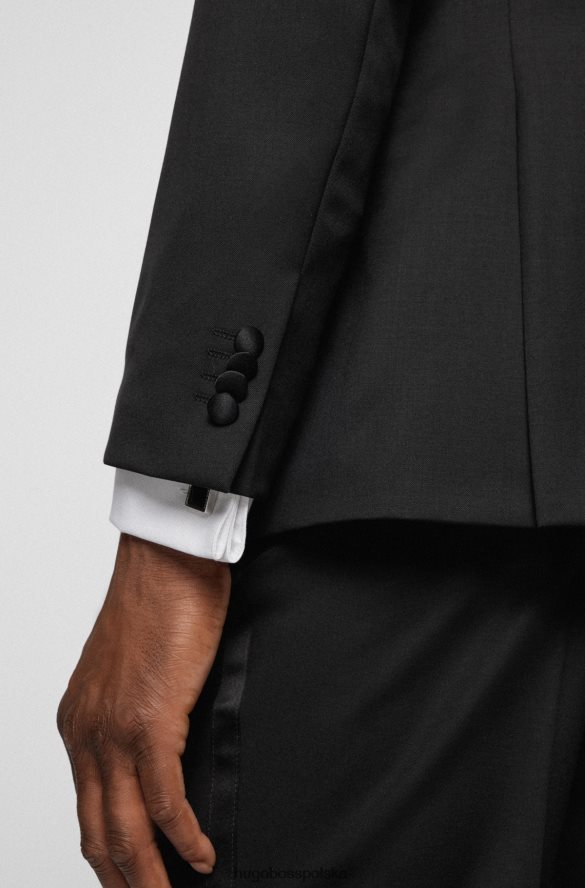 Hugo Boss dopasowana marynarka smokingowa z dziewiczej wełny serge black hugo czarny R0X0H61551