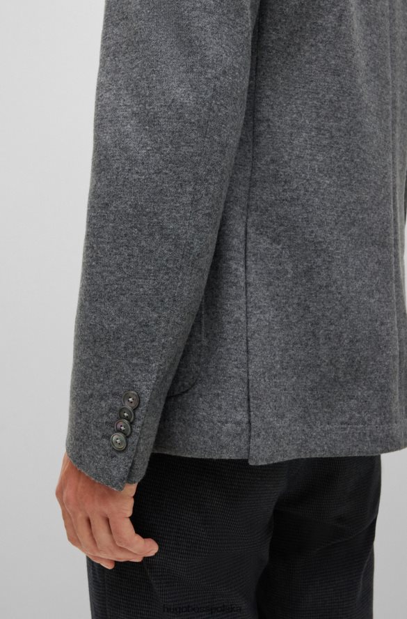 Hugo Boss szara kurtka Hugo o dopasowanym kroju z mieszanki wełny w mikrowzorzysty szary R0X0H64450