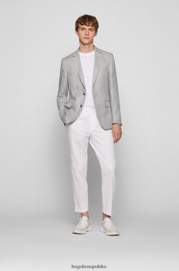 Hugo Boss szara kurtka o dopasowanym kroju z mieszanki lnu w mikrowzorzyste hugo szary R0X0H62292