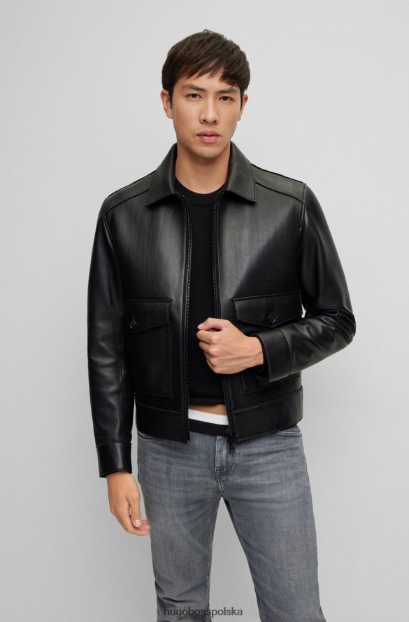 Hugo Boss Czarna kurtka hugo ze skóry nappa z podszewką z domieszką wełny czarny R0X0H62608