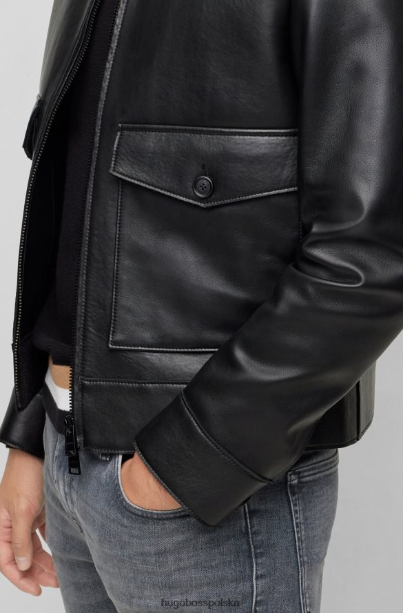 Hugo Boss Czarna kurtka hugo ze skóry nappa z podszewką z domieszką wełny czarny R0X0H62608