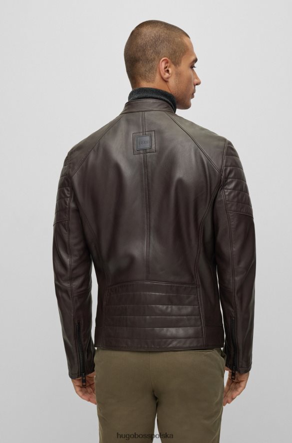 Hugo Boss Kurtka hugo slim-fit ze skóry jagnięcej z pikowanymi detalami w kolorze ciemnobrązowym ciemny brąz R0X0H61050