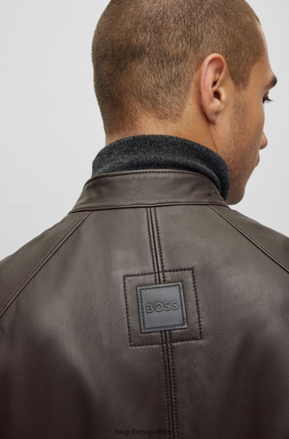 Hugo Boss Kurtka hugo slim-fit ze skóry jagnięcej z pikowanymi detalami w kolorze ciemnobrązowym ciemny brąz R0X0H61050