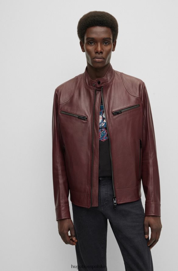 Hugo Boss Kurtka motocyklowa ze skóry nappa z grubymi zamkami, hugo w kolorze ciemnoczerwonym ciemno czerwony R0X0H61493
