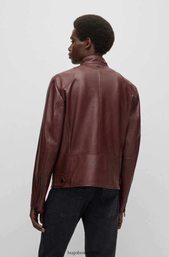 Hugo Boss Kurtka motocyklowa ze skóry nappa z grubymi zamkami, hugo w kolorze ciemnoczerwonym ciemno czerwony R0X0H61493