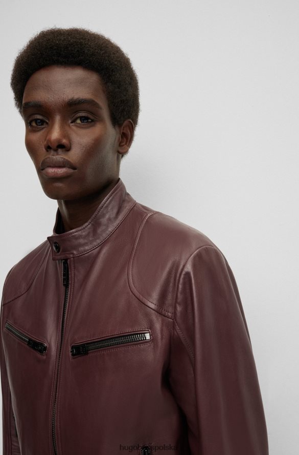 Hugo Boss Kurtka motocyklowa ze skóry nappa z grubymi zamkami, hugo w kolorze ciemnoczerwonym ciemno czerwony R0X0H61493