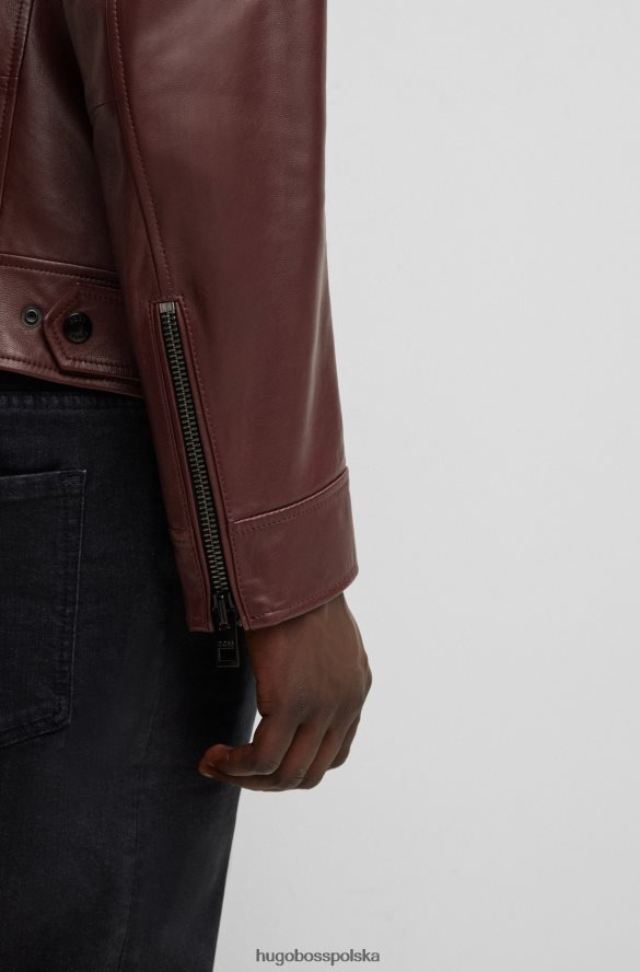 Hugo Boss Kurtka motocyklowa ze skóry nappa z grubymi zamkami, hugo w kolorze ciemnoczerwonym ciemno czerwony R0X0H61493