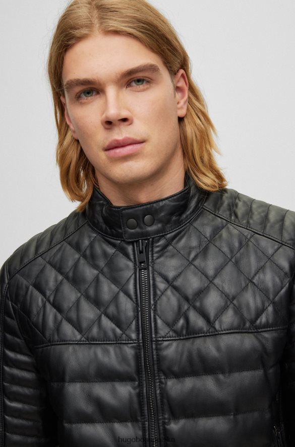 Hugo Boss Kurtka ze skóry nappa ze stójką, czarna, hugo czarny R0X0H61283