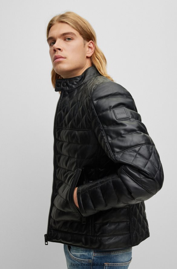 Hugo Boss Kurtka ze skóry nappa ze stójką, czarna, hugo czarny R0X0H61283