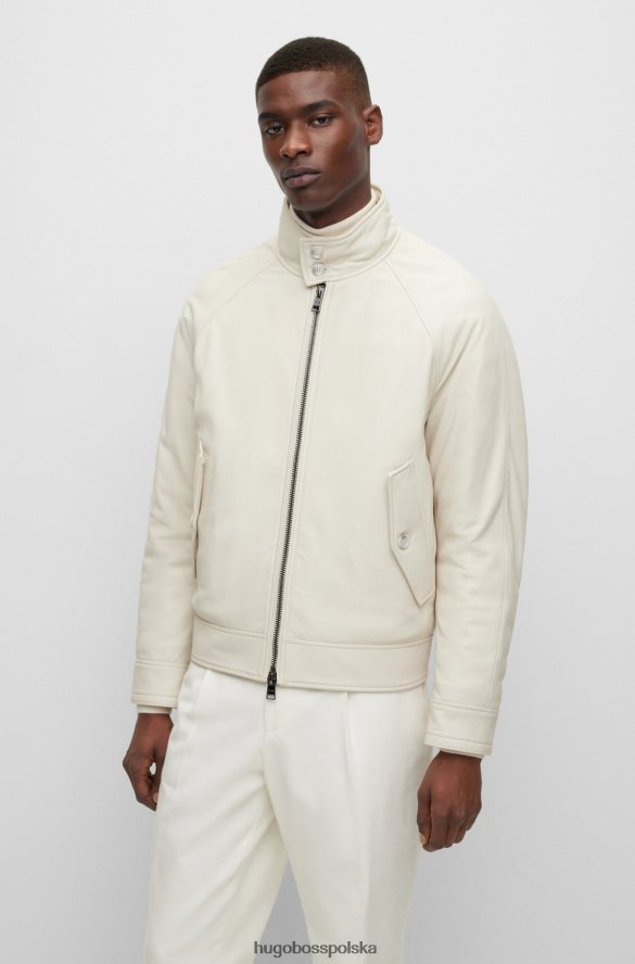 Hugo Boss biała kurtka harrington hugo ze skóry nappa z wypełnieniem puchowym biały R0X0H62978