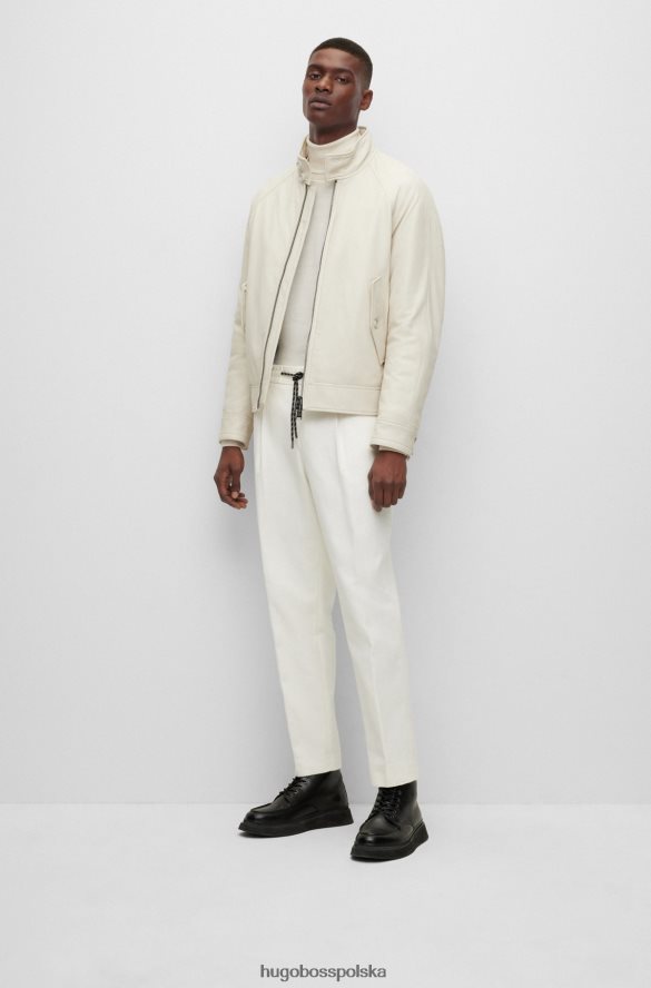 Hugo Boss biała kurtka harrington hugo ze skóry nappa z wypełnieniem puchowym biały R0X0H62978