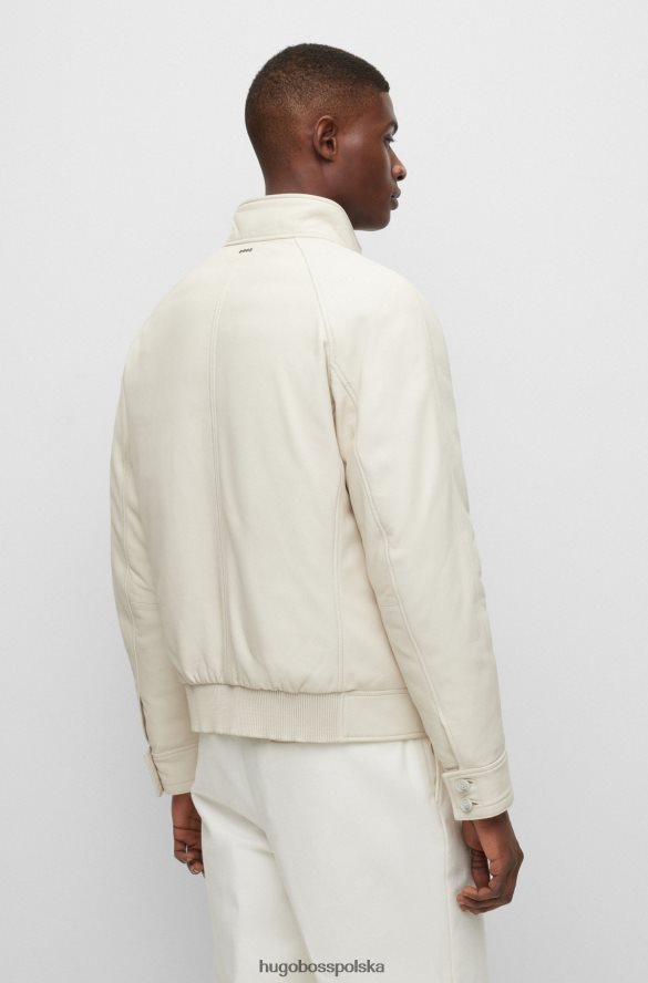 Hugo Boss biała kurtka harrington hugo ze skóry nappa z wypełnieniem puchowym biały R0X0H62978