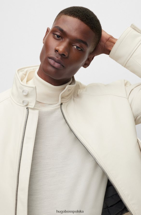 Hugo Boss biała kurtka harrington hugo ze skóry nappa z wypełnieniem puchowym biały R0X0H62978