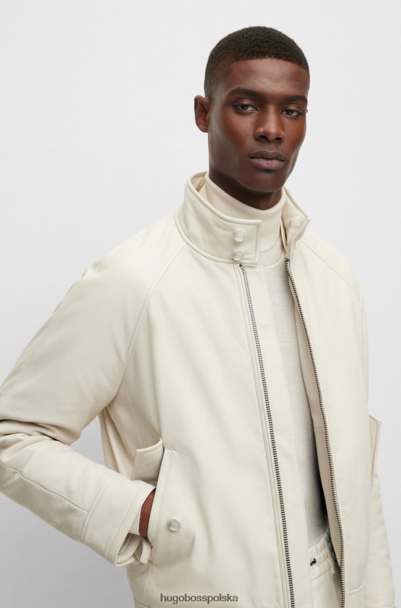 Hugo Boss biała kurtka harrington hugo ze skóry nappa z wypełnieniem puchowym biały R0X0H62978
