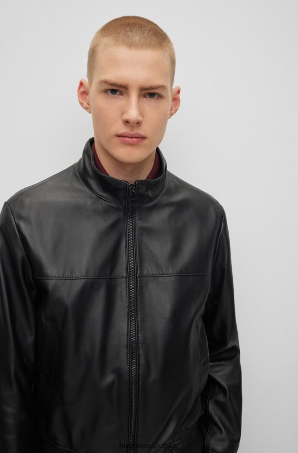 Hugo Boss czarna kurtka bomber ze skóry nappa hugo czarny R0X0H61797