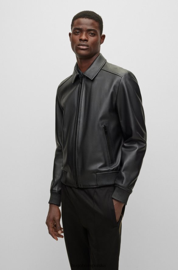 Hugo Boss czarna kurtka bomber ze skóry nappa ze skrzydełkiem hugo czarny R0X0H62650