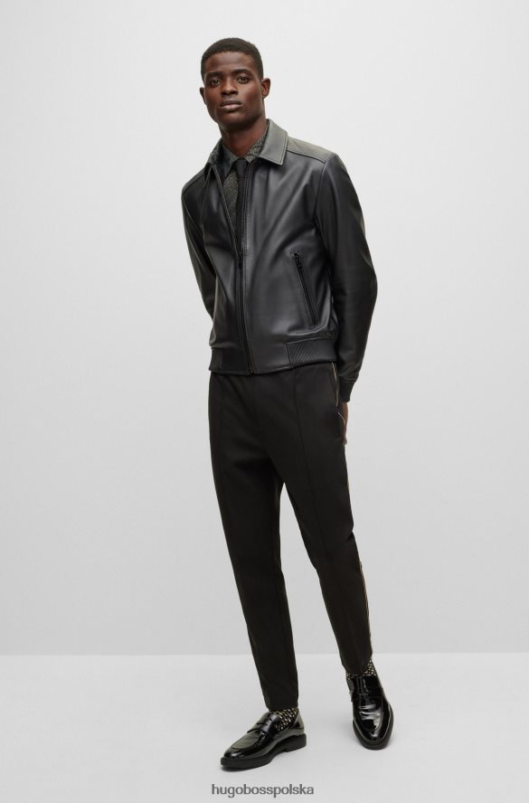 Hugo Boss czarna kurtka bomber ze skóry nappa ze skrzydełkiem hugo czarny R0X0H62650