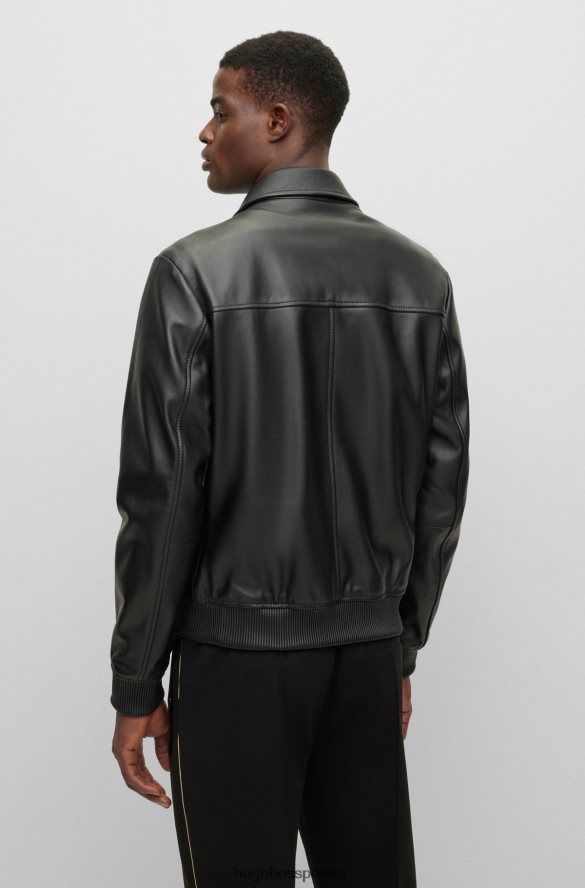 Hugo Boss czarna kurtka bomber ze skóry nappa ze skrzydełkiem hugo czarny R0X0H62650