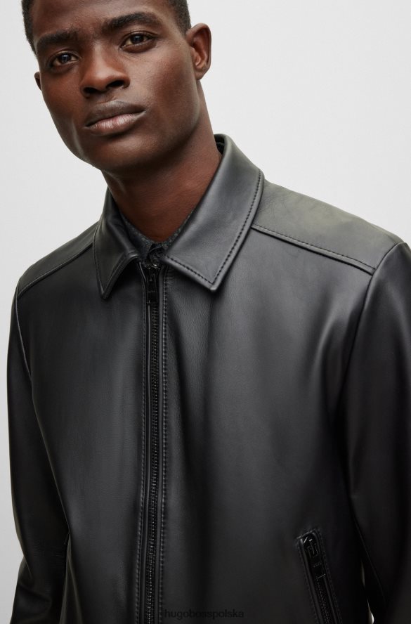 Hugo Boss czarna kurtka bomber ze skóry nappa ze skrzydełkiem hugo czarny R0X0H62650