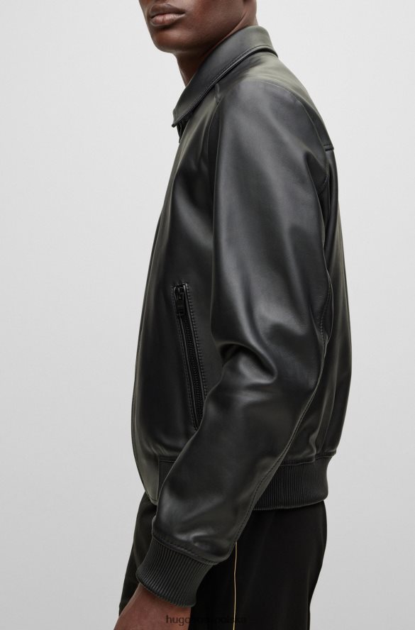 Hugo Boss czarna kurtka bomber ze skóry nappa ze skrzydełkiem hugo czarny R0X0H62650