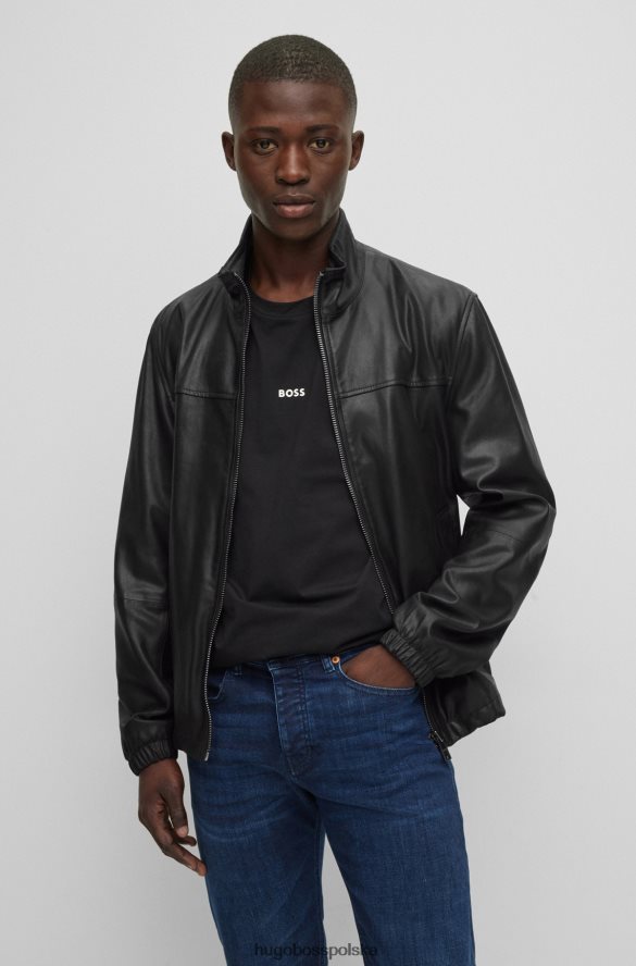 Hugo Boss czarna kurtka hugo o regularnym kroju, z woskowanej skóry, z detalami z logo czarny R0X0H63714