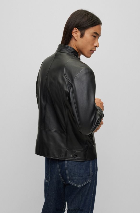 Hugo Boss czarna kurtka motocyklowa ze skóry nappa z grubymi zamkami hugo czarny R0X0H61492