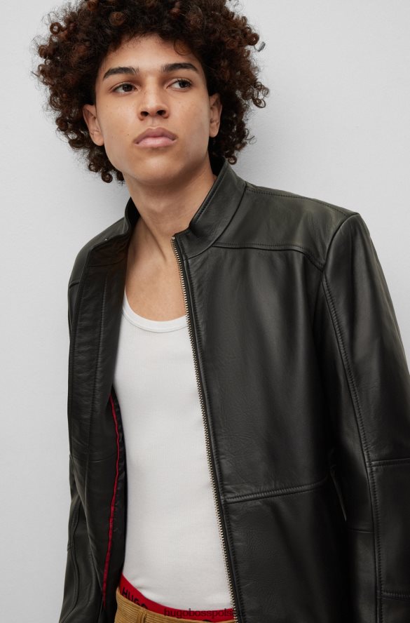 Hugo Boss hugo, bardzo dopasowana kurtka motocyklowa w kolorze czarnym, skórzana czarny R0X0H62986