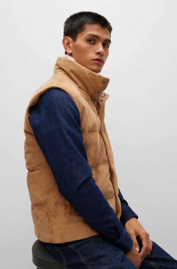 Hugo Boss hugo beżowa luksusowo-zamszowa kamizelka z wypełnieniem puchowym beżowy R0X0H64344