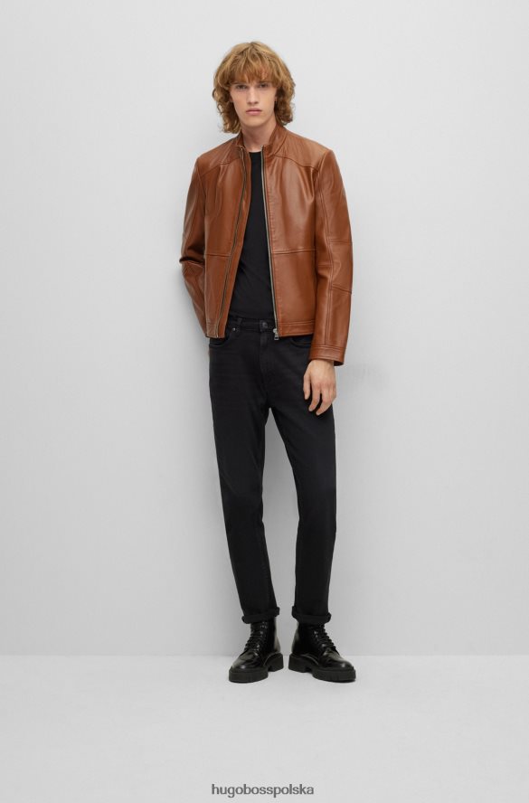 Hugo Boss hugo brązowa, bardzo dopasowana kurtka motocyklowa ze skóry brązowy R0X0H62985