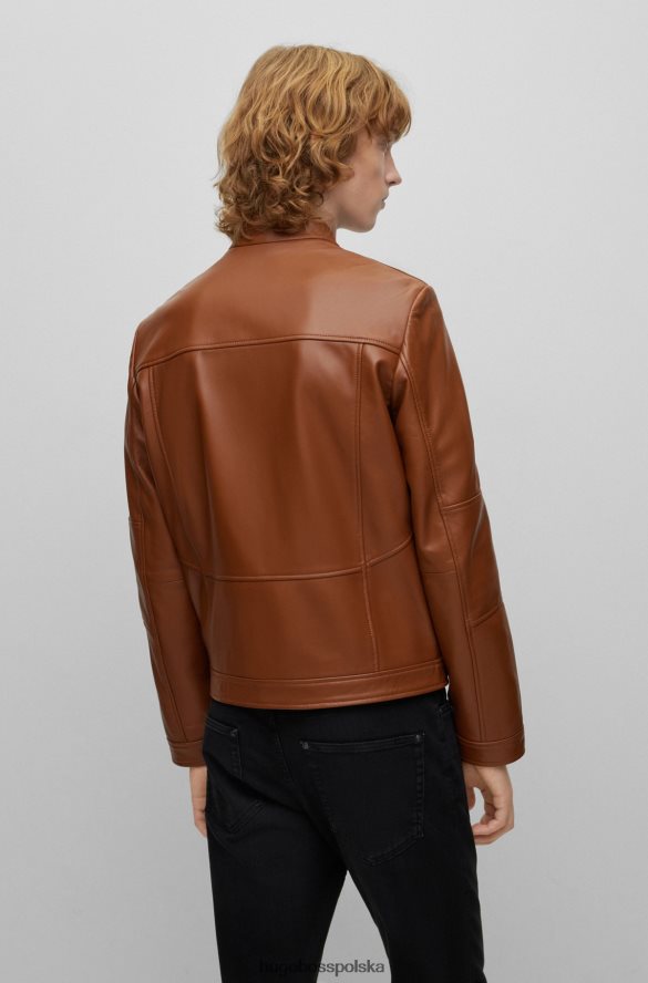 Hugo Boss hugo brązowa, bardzo dopasowana kurtka motocyklowa ze skóry brązowy R0X0H62985