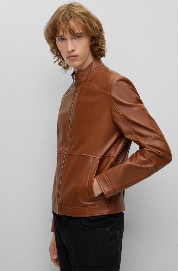 Hugo Boss hugo brązowa, bardzo dopasowana kurtka motocyklowa ze skóry brązowy R0X0H62985