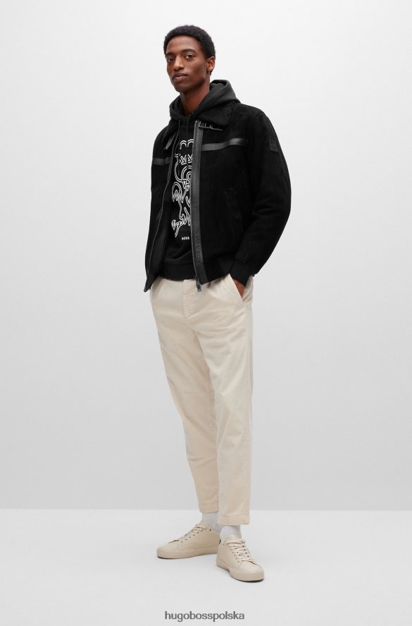 Hugo Boss zamszowa kurtka bomber z odpinanym kołnierzem z baraniny hugo czarna czarny R0X0H62403