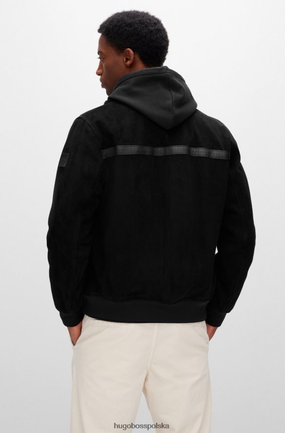 Hugo Boss zamszowa kurtka bomber z odpinanym kołnierzem z baraniny hugo czarna czarny R0X0H62403